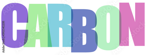 Colorful carbon text with 3d effect on transparent background.