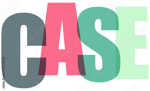 Case text design with overlapping colorful letters on transparent background for projects.