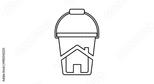 A bucket with an outline of a house inside it, symbolizing home services