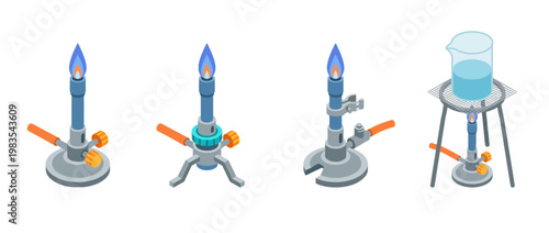 bunsen burner flat color isometric vector