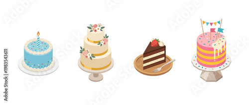 cake flat color isometric vector