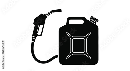 Gasoline fuel nozzle and portable container in a black and white illustration