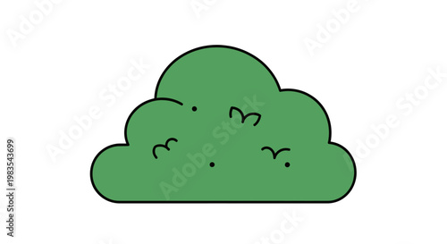 A simple cartoon green bush with three curved lines and two dots