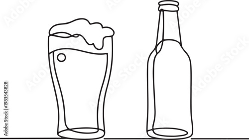 Beer glass line drawing beverage drink concept minimal outline bar pub theme simple vector illustration