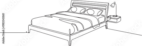 Double bed line drawing modern loft furniture bedroom interior minimalist single line style home decor vector design