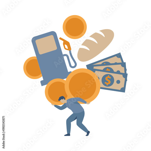 Man Carrying Heavy Burden of Rising Living Costs and Inflation Illustration.