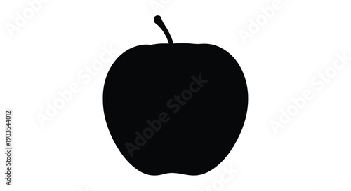 A simple silhouette of a ripe apple with a stem and slight indentation