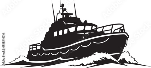 Black boat, vector boat icon, nautical symbol, sailing vessel