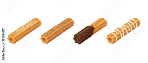 churro flat color isometric vector