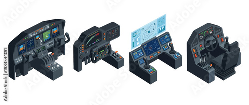 cockpit dashboard flat color isometric vector