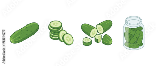 cucumber flat color isometric vector