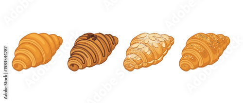 croissant flat color isometric vector