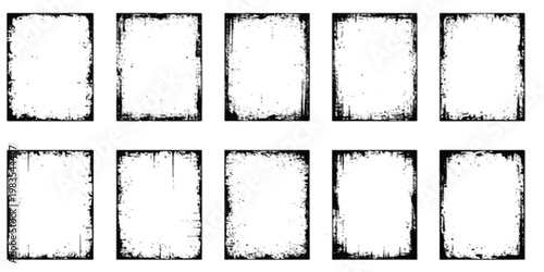 set of nine grunge vintage square frames isolated on transparent background