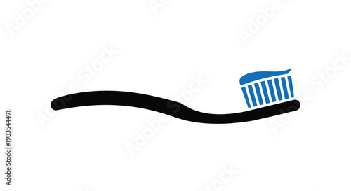 Simple illustration of a black toothbrush with blue toothpaste
