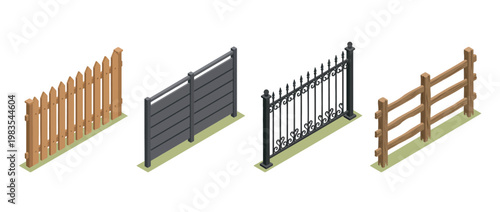 fence flat color isometric vector