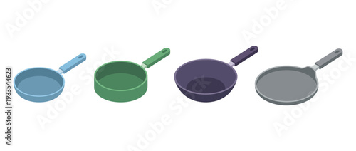 frying pan flat color isometric vector