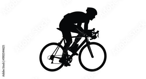 Silhouette of a cyclist riding a road bike against a white background