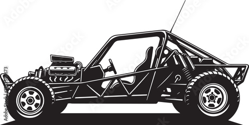 Black and white dune buggy vector, off-road vehicle illustration, side view, automotive design element