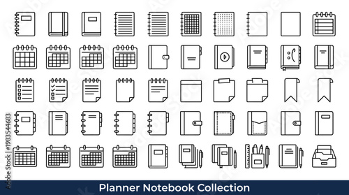 Collection of planner and notebook icons for organization and scheduling