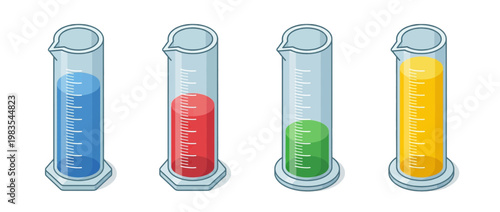 graduated cylinder flat color isometric vector
