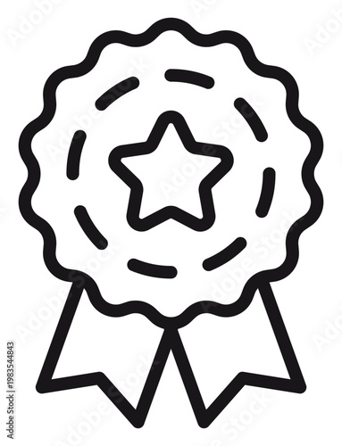Obraz na plátně Award medal ribbon vector icon with a star, minimalist black line art illustration symbolizing achievement, quality, success, first place, and excellence, isolated on white background