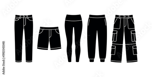 jeans straight leg pants, shorts casual fit, leggings tight trousers, sweatpants relaxed fit, cargo pants multiple pockets bold