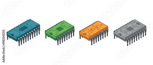 integrated circuit flat color isometric vector