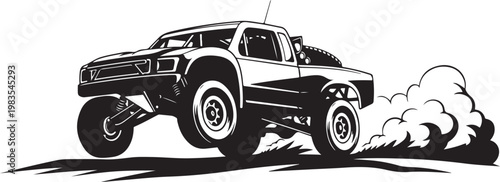 Black and white truck vector, monster truck illustration, off-road vehicle design, automotive graphic