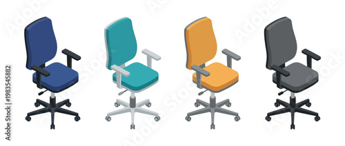 office chair flat color isometric vector