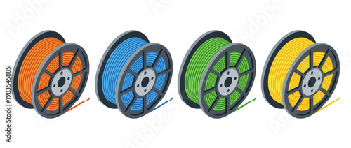 optical fiber spool flat color isometric vector