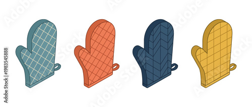 oven mitt flat color isometric vector