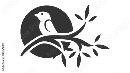 Fotografija Silhouette of a bird on a branch in a circle with black