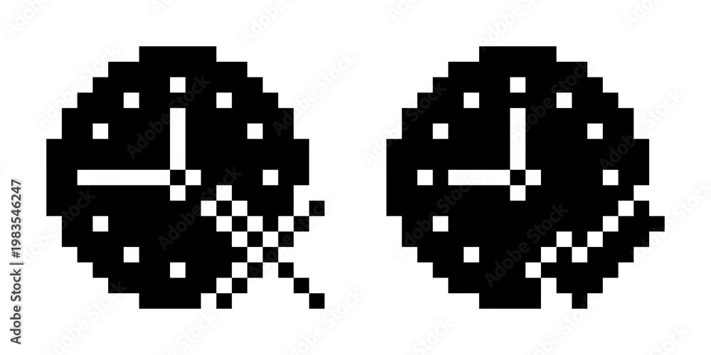 Fototapeta premium A Clock Pixel Art Icons Set (Solid: Locked & Check)