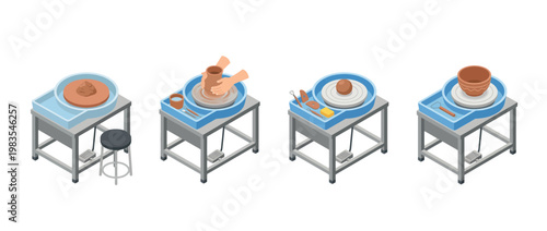 pottery wheel flat color isometric vector