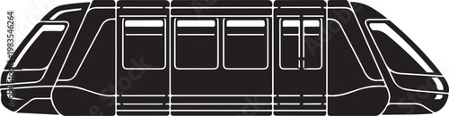 Black and white subway train, urban transportation icon, vector illustration, modern metro