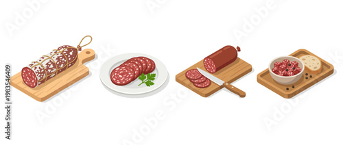 salami flat color isometric vector