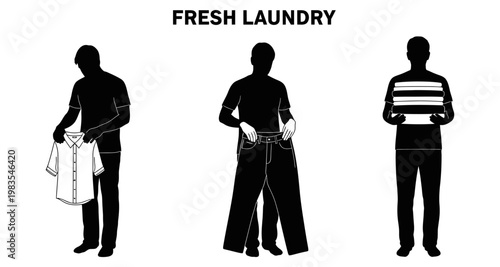 Man folding clean shirt with fresh laundry in minimalist style