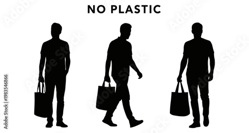 Silhouetted people carrying reusable bags during a shopping trip