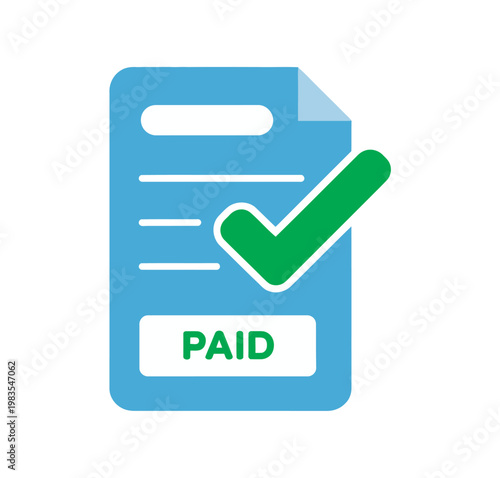 Paid invoice document with green checkmark, invoice payment success confirmation, financial accounting approved document vector illustration