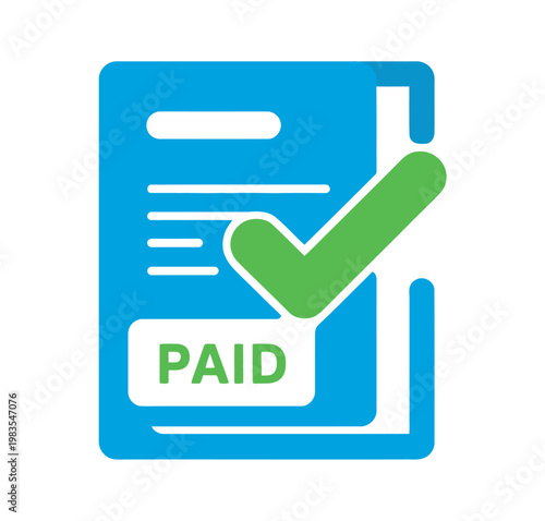 Paid invoice document with green checkmark, invoice payment success confirmation, financial accounting approved document vector illustration