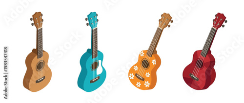ukulele flat color isometric vector