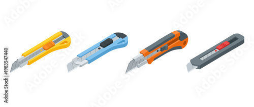utility knife flat color isometric vector