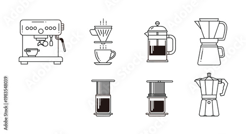 Vector illustration of various coffee makers and brewers, Generative AI.
