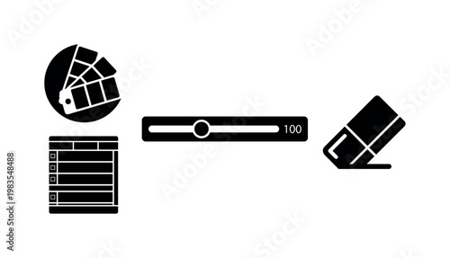 tablet drawing software interface, color palette digital icon, layer panel window, brush size slider, eraser tool icon bold black