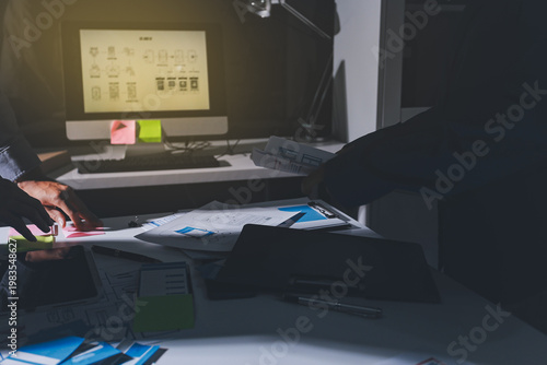 Team of Program Developer Collaborating on UXUI Design Planning in a Modern Office Environment