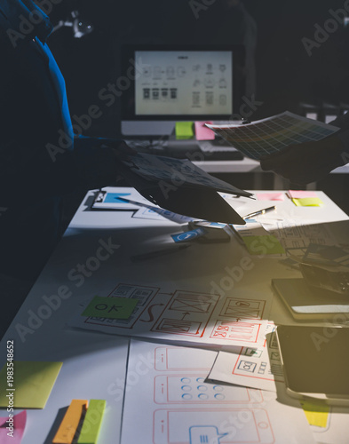 Team of Program Developer Collaborating on UXUI Design Planning in a Modern Office Environment