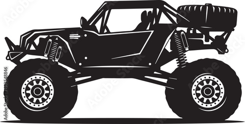Off-road vehicle, dune buggy, side view, black silhouette, vector illustration