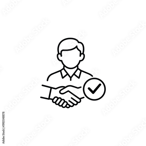 Business partnership profession icon handshake with client black and white profession line art illustration