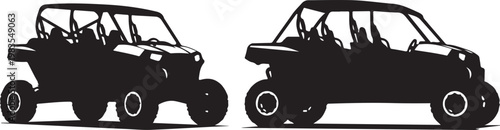 Black silhouette off-road vehicles, side view, utility carts, ATVs, vector graphics