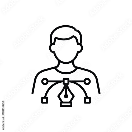 Graphic designer profession icon black and white vector graphic designer avatar outline illustration for creative professions